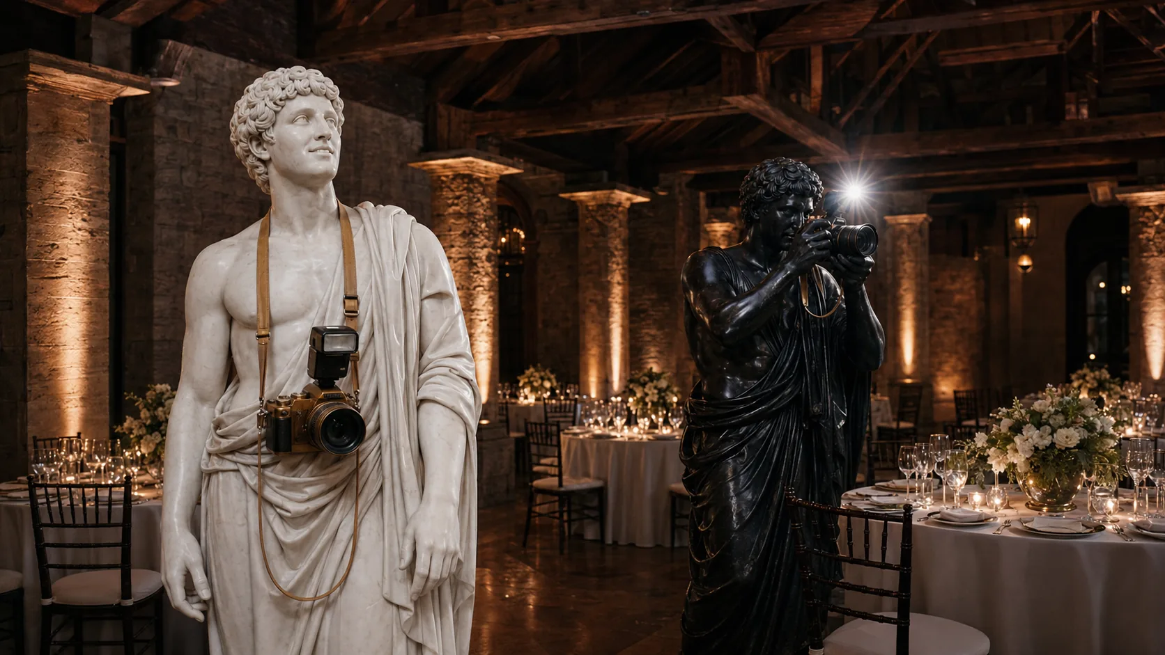 White marble twin scanning venue ceiling vs black marble twin shooting blindly